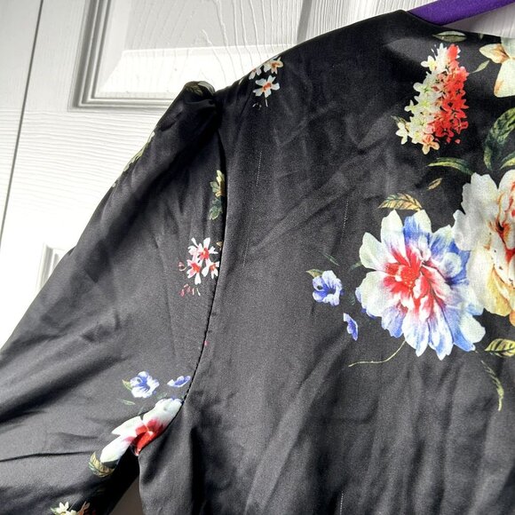 IEENA for Mac Duggal Belted Black Floral Print Long Sleeve Gown Women's Size 6 - Picture 14 of 16